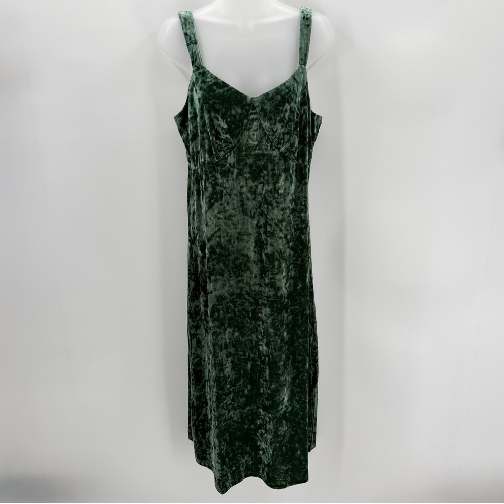 Jessica Simpson Dress Womens L Crushed Velvet Green Sycamore Sleeveless Midi NWT